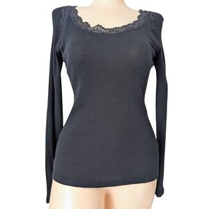 Y2K Limited Top Women Medium Lace Trim Bella Elena Fitted Long Ribbed Coquette